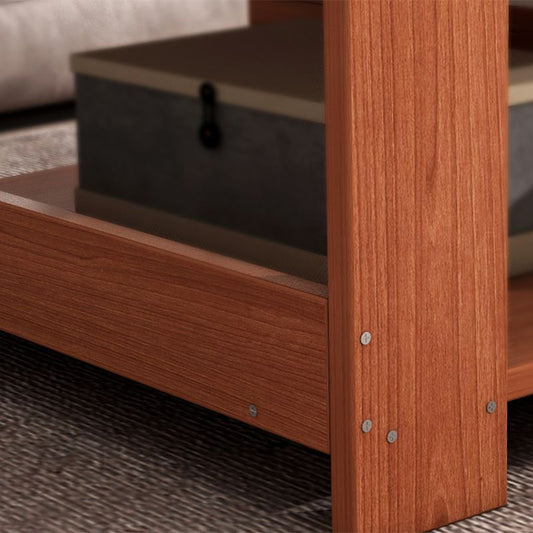 Nordic Style 4 Legs Base Rectangular Solid Wood Table with Storage Rack Coffee Table