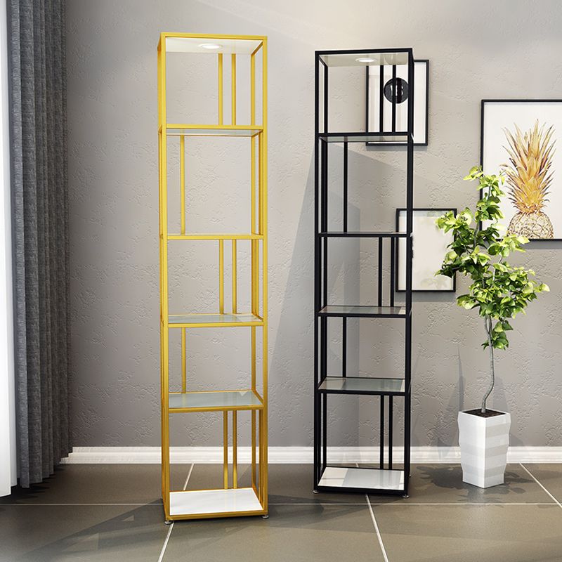Industrial Vertical Open Etagere Bookshelf Iron Frame Glass Shelf Bookshelf Clearhalo 'Bookcases' 'furn' 'furn_bookcases' 'Furniture' 'furniture_bookcases' 'kitchen' 'kitchen_bookcases' 'Living Room Furniture' 'Office Furniture' 1200x1200_ca8d6ec1-c743-420f-bd07-d108bd876143