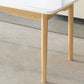 Contemporary Rectangular White Glass Dining Table with Solid Wood Legs