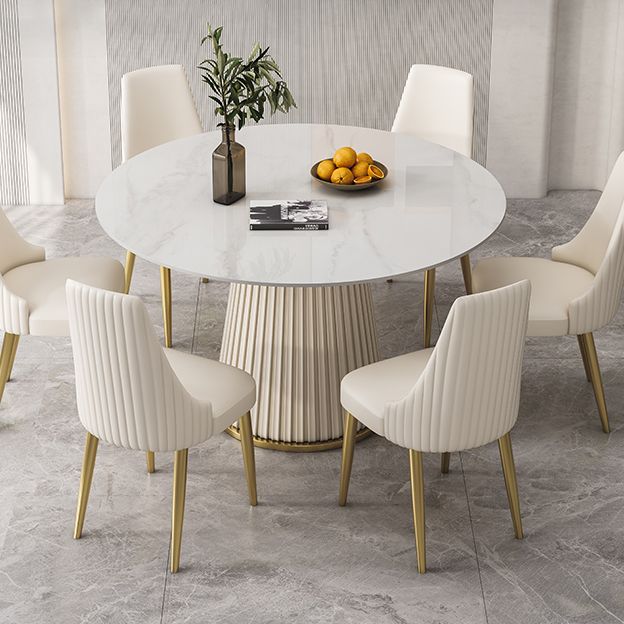 Traditional Luxury Dining Table Round White Sintered Stone Table with Pedestal Base Clearhalo ' dining_table' 'Dining Tables & Seating' 'Dining Tables' 'furn' 'furn_dining_table' 'Furniture' 'furniture_dining_table' 'Kitchen & Dining Furniture' 'kitchen&dining_furn' 'kitchen' 'kitchen_dining_table' 1200x1200_ca90e9a1-ff73-4234-8c0b-04d968d4a549