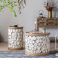 French Country Solid Wood Coffee Table Round Distressed Cocktail Table