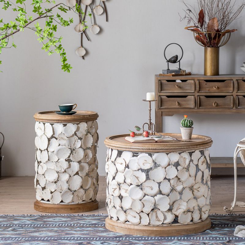 French Country Solid Wood Coffee Table Round Distressed Cocktail Table