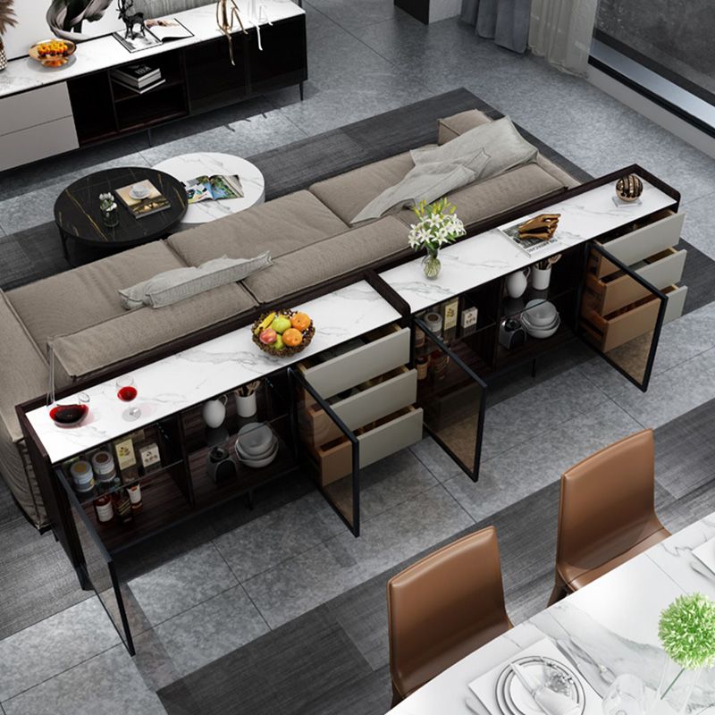 Glam Cabinets Buffet Stand 3 Drawers Glass Doors Buffet Sideboard Clearhalo 'buffet_sideboard' 'Buffets & Sideboards' 'furn' 'furn_buffet_sideboard' 'Furniture' 'Kitchen & Dining Furniture' 1200x1200_ca94b06b-e6e5-4a91-890c-98b88c78b3dd