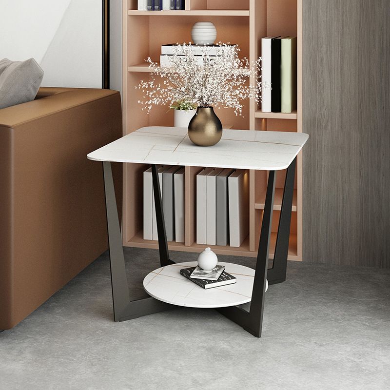Square Marble Top End Table Metal Frame Sofa Side End Table with Shelf Clearhalo 'Coffee & Accent Tables' 'End & Side Tables' 'end_side_tables' 'furn' 'furn_end_side_tables' 'Furniture' 'Living Room Furniture' 1200x1200_ca953768-dfc4-42a5-98a9-c60a50d92508