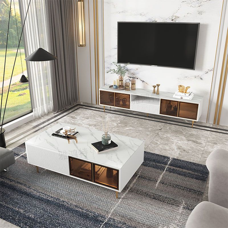 Stone and Wooden TV Media Stand with Doors Contemporary TV Stand Clearhalo 'furn' 'furn_tv_stands_entertainment_centers' 'Furniture' 'Living Room Furniture' 'TV Stands & Entertainment Centers' 'TV Stands & Media Storage Furniture' 'tv_stands_entertainment_centers' 1200x1200_ca98db96-13a7-4d5f-8798-01e3d45267d6