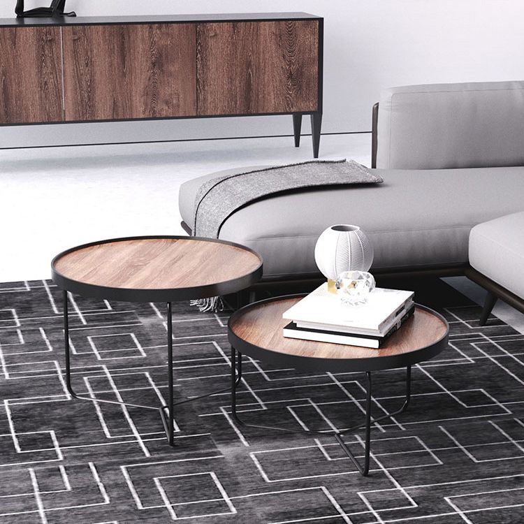 Nordic Style Round Solid Wood Table Metal Cross Legs Base Coffee Table