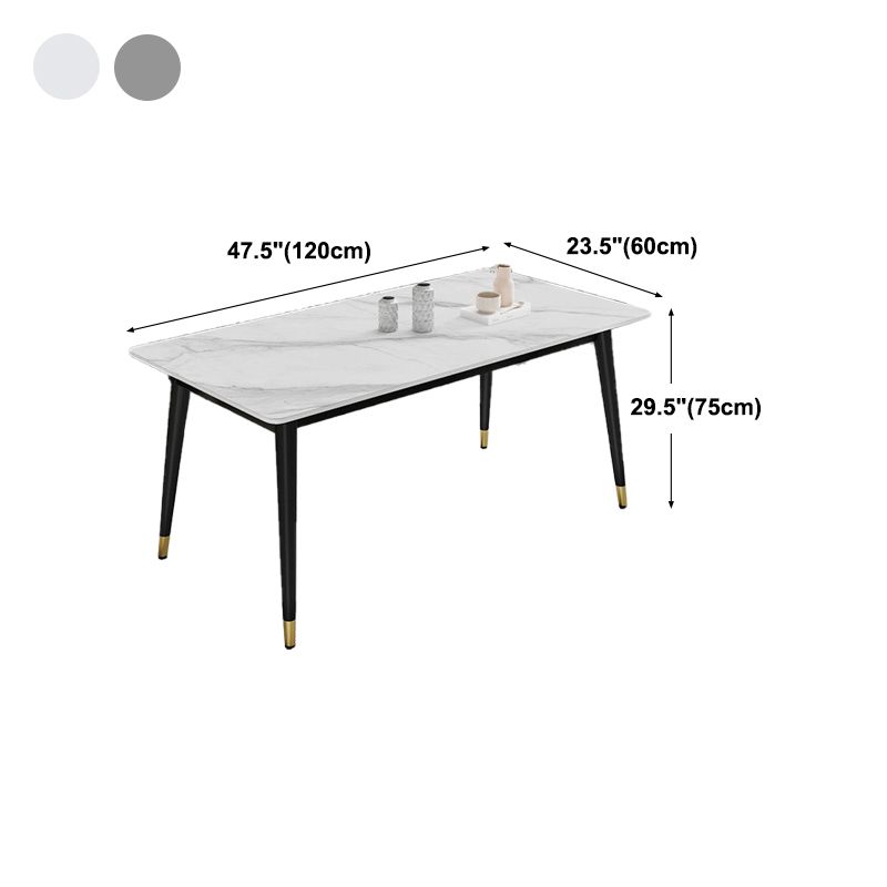 Metal Tripod Base Dining Table Modern Rectangle Stone Dining table in White Clearhalo 'Dining Tables & Seating' 'Dining Tables' 'dining_table' 'furn' 'furn_dining_table' 'Furniture' 'furniture_dining_table' 'Kitchen & Dining Furniture' 1200x1200_ca9fd9f4-63ee-4033-8bda-401868ac02dd