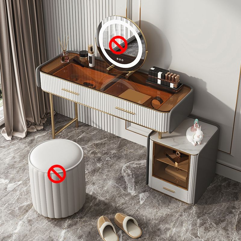 Make-up Vanity Set, Table With Glass Top & Soft Close Drawers Clearhalo 'Bedroom Furniture' 'furn' 'furn_makeup_vanities' 'Furniture' 'Makeup Vanities' 'makeup_vanities' 1200x1200_caa4034d-60e0-48c1-b5de-49d36d807e75