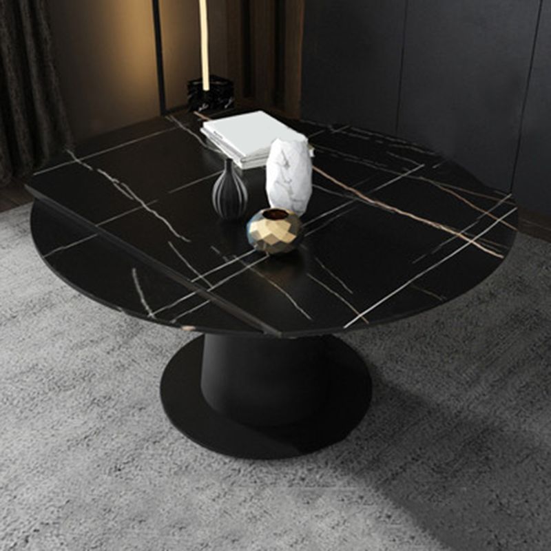 Contemporary Sintered Stone Dining Table Extendable Dining Table with Pedestal Base Clearhalo 'Dining Tables & Seating' 'Dining Tables' 'dining_table' 'furn' 'furn_dining_table' 'Furniture' 'Kitchen & Dining Furniture' 1200x1200_caa470ad-d51f-4dc8-a9e9-7562eb660574