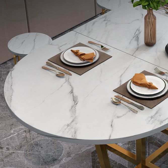 Modern Style Dining Table Sintered Stone Drop-Leaf Dining Table with Gold Frame Clearhalo ' dining_table' 'Dining Tables & Seating' 'Dining Tables' 'furn' 'furn_dining_table' 'Furniture' 'furniture_dining_table' 'Kitchen & Dining Furniture' 'kitchen&dining_furn' 'kitchen' 'kitchen_dining_table' 1200x1200_caa55b45-e900-4d2a-b11a-40f4f952987a