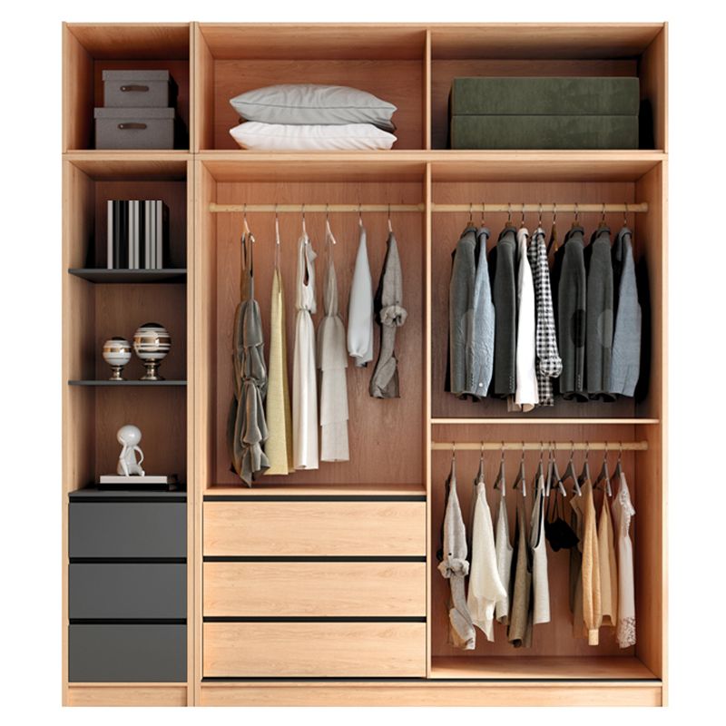 Armadio a porte scorrevoli in vetro contemporanea guardaroba in legno naturale con cassetti