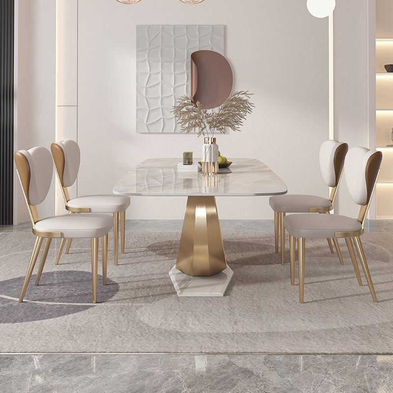 Glam Rectangle Dining Table Sintered Stone Table with Metal Legs for Home Clearhalo 'Dining Tables & Seating' 'Dining Tables' 'dining_table' 'furn' 'furn_dining_table' 'Furniture' 'Kitchen & Dining Furniture' 1200x1200_caa871b9-de96-4f7b-af26-d5f62549c701