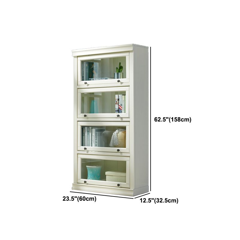 Urban Oak Wood Standard Bookcase White Vertical Bookshelf with Glass Doors