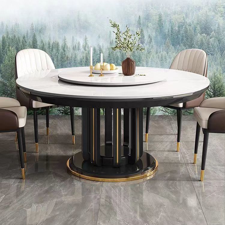 Glam Style Table Pedestal Dining Table with Turntable for Kitchen