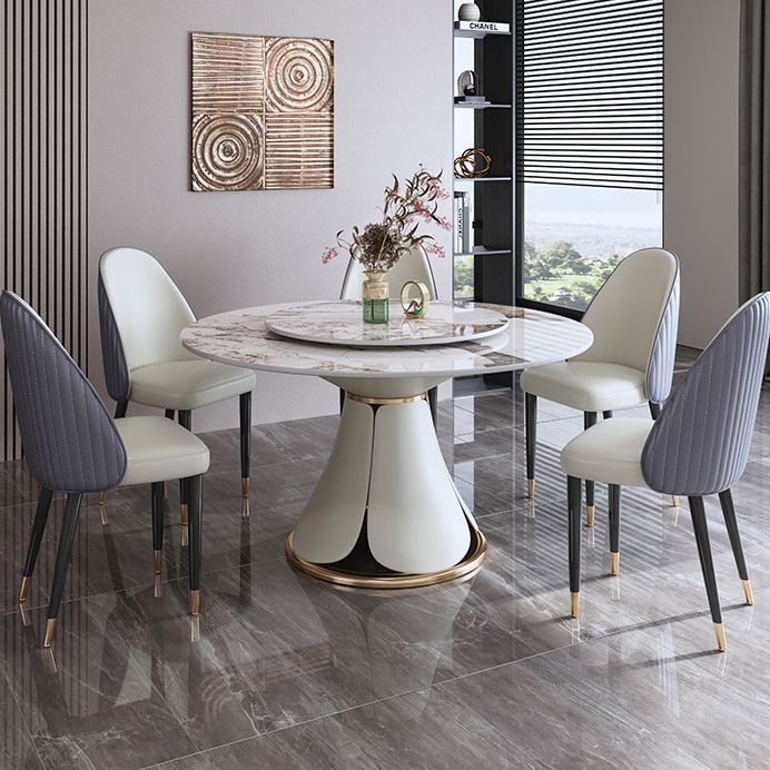 Glam Gray Sintered Stone Table Round Shape Standard Dining Table with Pedestal Base Clearhalo ' dining_table' 'Dining Tables & Seating' 'Dining Tables' 'furn' 'furn_dining_table' 'Furniture' 'furniture_dining_table' 'Kitchen & Dining Furniture' 'kitchen&dining_furn' 'kitchen' 'kitchen_dining_table' 1200x1200_caadba51-654e-483a-a3a1-28dffbab7013