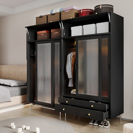 Industrial Pine Wood Wardrobe Cabinet 2-Doors Wardrobe in Black