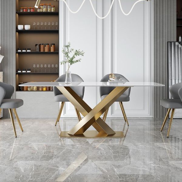 Luxury Sintered Stone Dining Table Rectangle White Table with Metal Pedestal Clearhalo ' dining_table' 'Dining Tables & Seating' 'Dining Tables' 'furn' 'furn_dining_table' 'Furniture' 'furniture_dining_table' 'Kitchen & Dining Furniture' 'kitchen&dining_furn' 'kitchen' 'kitchen_dining_table' 1200x1200_cab3048a-65ee-4698-95d7-2c21860c0eae