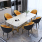 Luxury Sintered Stone Top Table Rectangle Table with Gold Trestle Base Clearhalo 'Dining Tables & Seating' 'Dining Tables' 'dining_table' 'furn' 'furn_dining_table' 'Furniture' 'furniture_dining_table' 'Kitchen & Dining Furniture' 'kitchen' 'kitchen_dining_table' 1200x1200_cab39b1a-cf96-4051-9aae-ae0b7b15659e