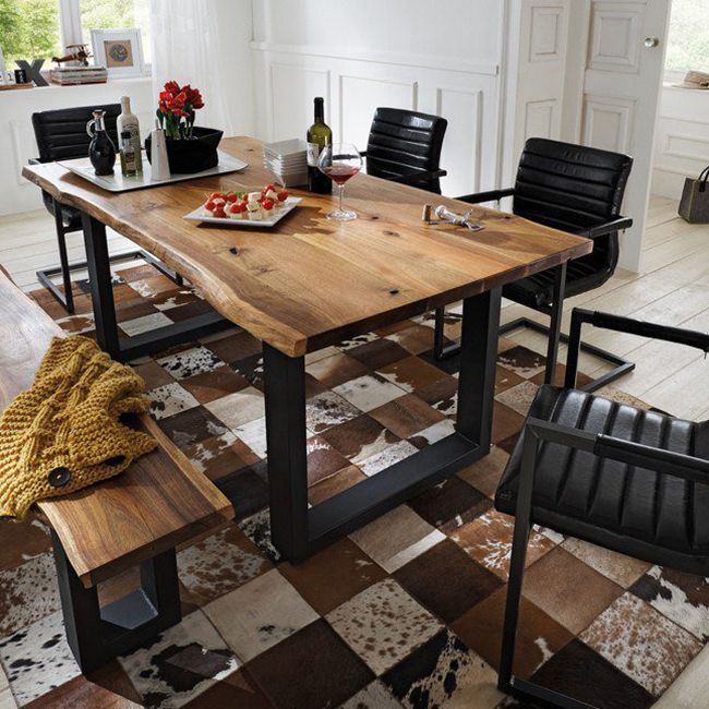 Metal Industrial Rectangle Dining Table Solid Wood Top Table with Sled Base Clearhalo ' dining_table' 'Dining Tables & Seating' 'Dining Tables' 'furn' 'furn_dining_table' 'Furniture' 'furniture_dining_table' 'Kitchen & Dining Furniture' 'kitchen&dining_furn' 'kitchen' 'kitchen_dining_table' 1200x1200_cab44b58-2c63-4e84-8240-c54bb50a9589