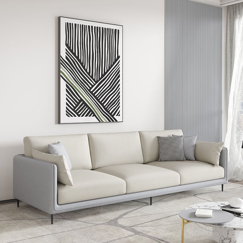 Contemporary Faux Leather Tuxedo Arm Standard Sofa with Bolster Pillows Clearhalo 'furn' 'furn_sofas' 'Furniture' 'furniture_sofas' 'kitchen' 'kitchen_sofas' 'Living Room Furniture' 'Sofa' 'sofas' 1200x1200_cab72712-92bc-44aa-b1b3-c723015411cc