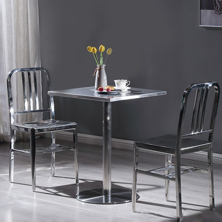 Industrial Dining Room Table Stainless Steel Table with Pedestal Table Clearhalo ' dining_table' 'Dining Tables & Seating' 'Dining Tables' 'furn' 'furn_dining_table' 'Furniture' 'furniture_dining_table' 'Kitchen & Dining Furniture' 'kitchen&dining_furn' 'kitchen' 'kitchen_dining_table' 1200x1200_cab8596b-a27f-4809-adff-7bc91caa9710