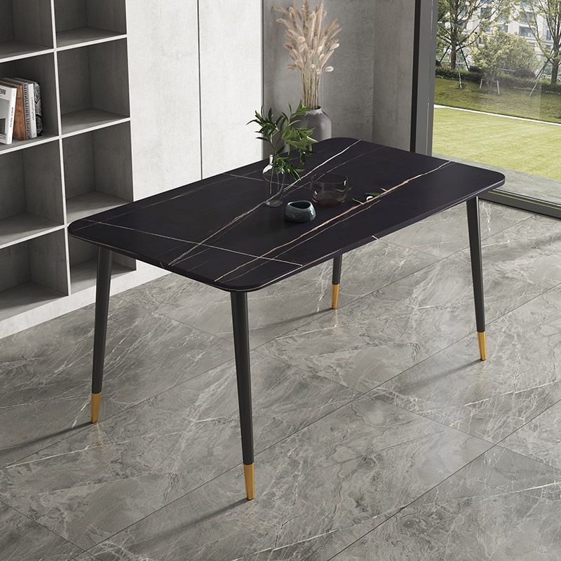 Rectangular Scandinavian Sintered Stone Dining Room Set Dining Furniture with Metallic Base Clearhalo 'Dining Room Sets' 'Dining Tables & Seating' 'dining_room_set' 'furn' 'furn_dining_room_set' 'Furniture' 'furniture_dining_room_set' 'Kitchen & Dining Furniture' 'kitchen&dining_furn' 'kitchen' 1200x1200_caba425b-c38d-4ef7-b217-313c9f9a6e60