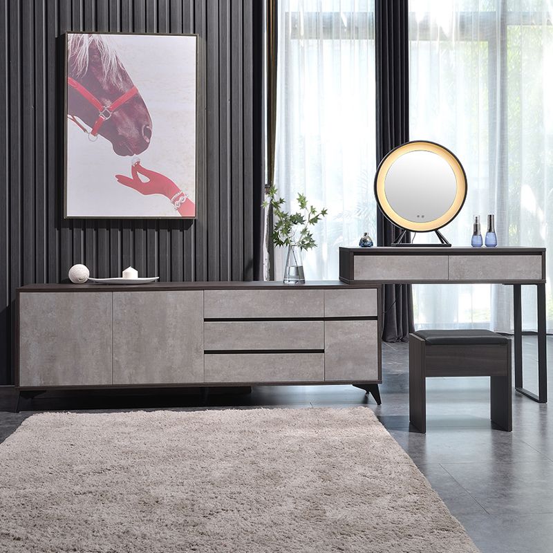 Gray Modern Wooden with Drawer Lighted Mirror Bedroom Vanity Table Clearhalo 'Bedroom Furniture' 'furn' 'furn_makeup_vanities' 'Furniture' 'Makeup Vanities' 'makeup_vanities' 1200x1200_cababf48-908d-4729-af82-99d7236de0b3