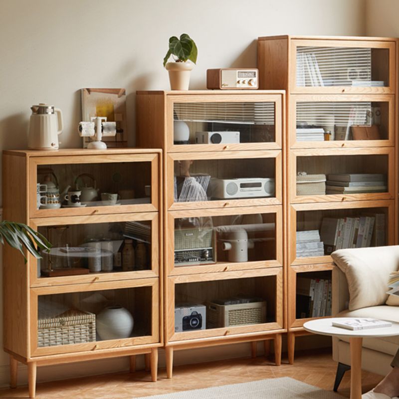 Modern Oak Finished Glass Door Sideboard in Natural with Lights Clearhalo 'buffet_sideboard' 'Buffets & Sideboards' 'furn' 'furn_buffet_sideboard' 'Furniture' 'Kitchen & Dining Furniture' 1200x1200_cabcae73-82a8-4d2a-8c48-9658c7f34c36