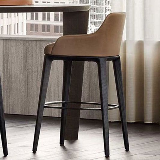 Faux Leather Upholstered Arm Bar Stool with Solid Wood Legs for Home