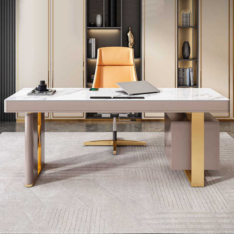 Modern Stone Office Desk Rectangular Shape Task Desk with 5-Drawers in Grey Clearhalo 'furn' 'furn_office_desk' 'Furniture' 'Office Desks' 'Office Furniture' 'office_desk' 1200x1200_cabf8cdf-f9fc-4f9e-bc1f-522442ee1309