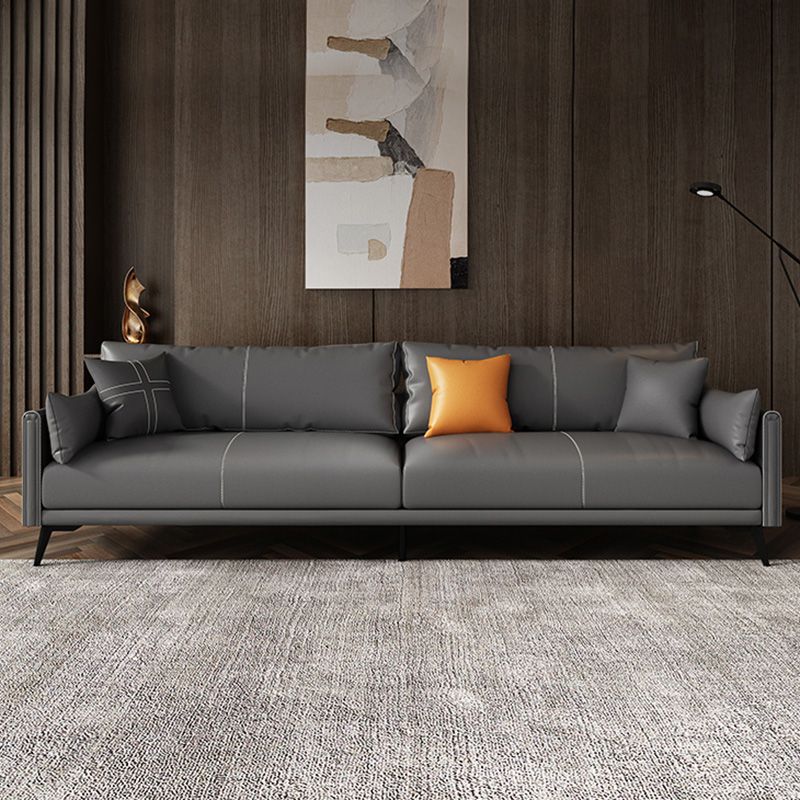 Stationary Storage Stain Resistant Genuine Leather Square Arm Dark Gray Sofa