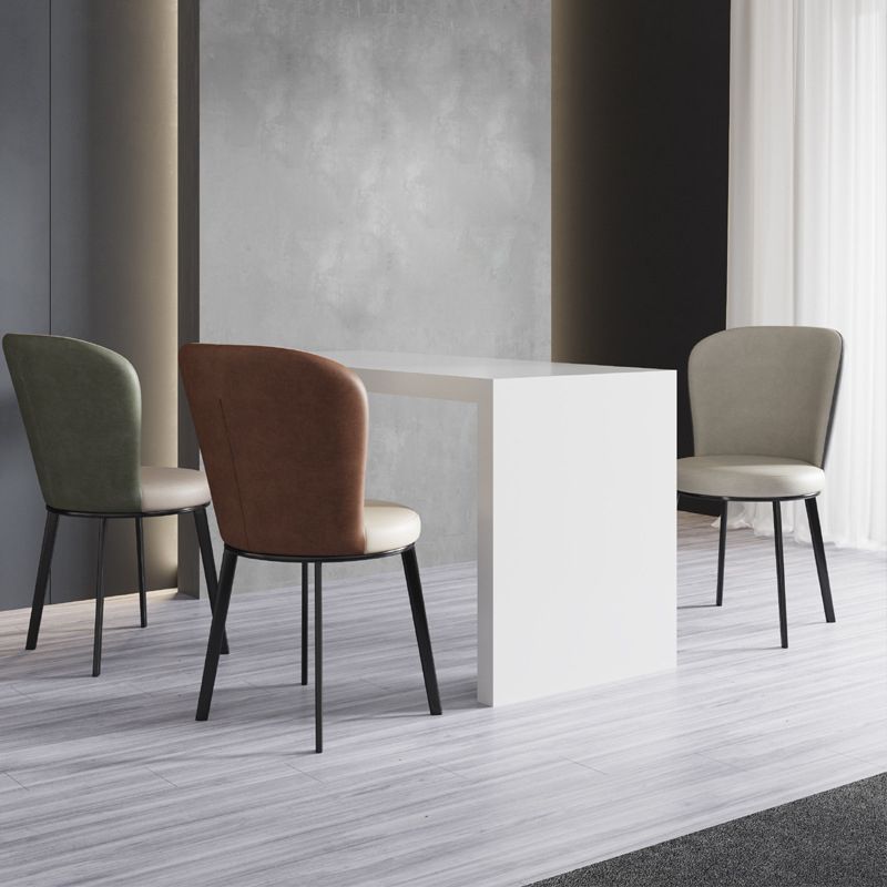 Contemporary Dining Room Side Chairs Matte Finish Leather Curved Parsons Chair Clearhalo ' kitchen&dining_furn' 'Dining Chairs' 'Dining Tables & Seating' 'dining_chair' 'furn' 'furn_dining_chair' 'Furniture' 'furniture_dining_chair' 'Kitchen & Dining Furniture' 'kitchen' 1200x1200_cac4a744-1954-443f-a0da-f54d810cf016