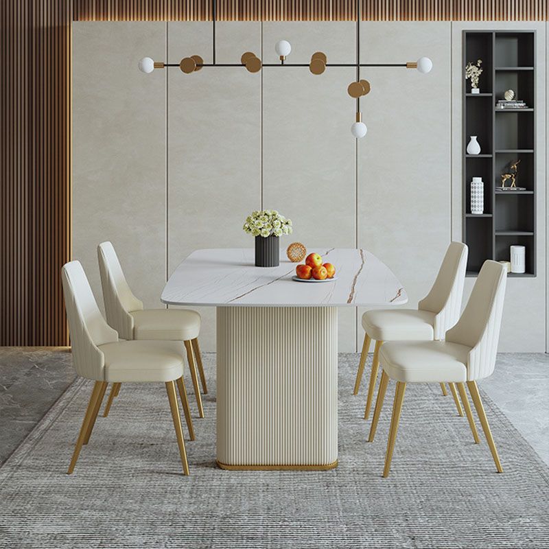 Stone Top Esstisch zeitgenössischer Rechtecktisch mit Schlittenbasis