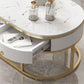 Glam Style Cocktail Table with Shelf and Drawer Stone Ova Top Coffee Table Clearhalo 'Coffee & Accent Tables' 'Coffee Tables' 'coffee_tables' 'furn' 'furn_coffee_tables' 'Furniture' 'Living Room Furniture' 1200x1200_cac83496-2ad9-47f7-bce9-21d75e274f81