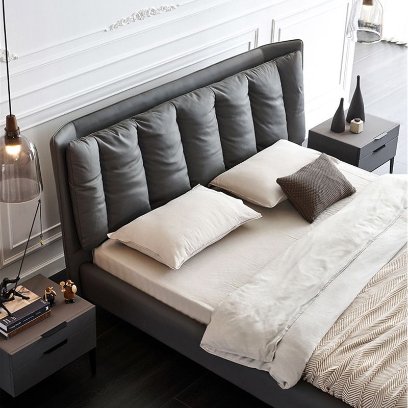 Letto a pannello in legno massiccio con testiera imbottita grigio letto