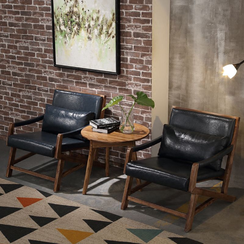 25.59" L x 29.52" W x 28.34" H Faux Leather Square Arms Lounge Chair with Pillow Back Clearhalo 'Accent Chairs' 'accent_chairs' 'Chairs & Seating' 'furn' 'furn_accent_chairs' 'Furniture' 'furniture_accent_chairs' 'Living Room Furniture' 1200x1200_cac9e8a7-b96e-4e01-8da6-6860856aca80