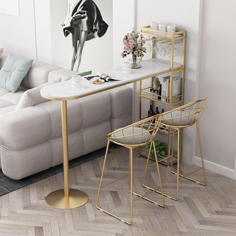 Glam Stone Bar Table Metal Base with Wine Rack for Living Room Clearhalo 'Bar Furniture' 'Bar Tables' 'bar_tables' 'furn' 'furn_bar_tables' 'Furniture' 'Kitchen & Dining Furniture' 1200x1200_cacc0caf-469a-4558-ae0e-4a881cd99181