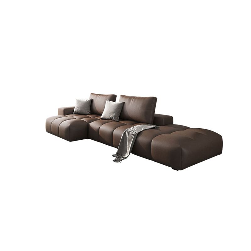 American Traditional Faux Leather Cushions Sectionals 37.4"High Square Arm Sofa,Dark Brown Clearhalo 'furn' 'furn_sectionals' 'Furniture' 'furniture_sectionals' 'kitchen' 'kitchen_sectionals' 'Living Room Furniture' 'Sectionals' 1200x1200_cacd6073-8194-40bf-b627-a4f1a8951e18