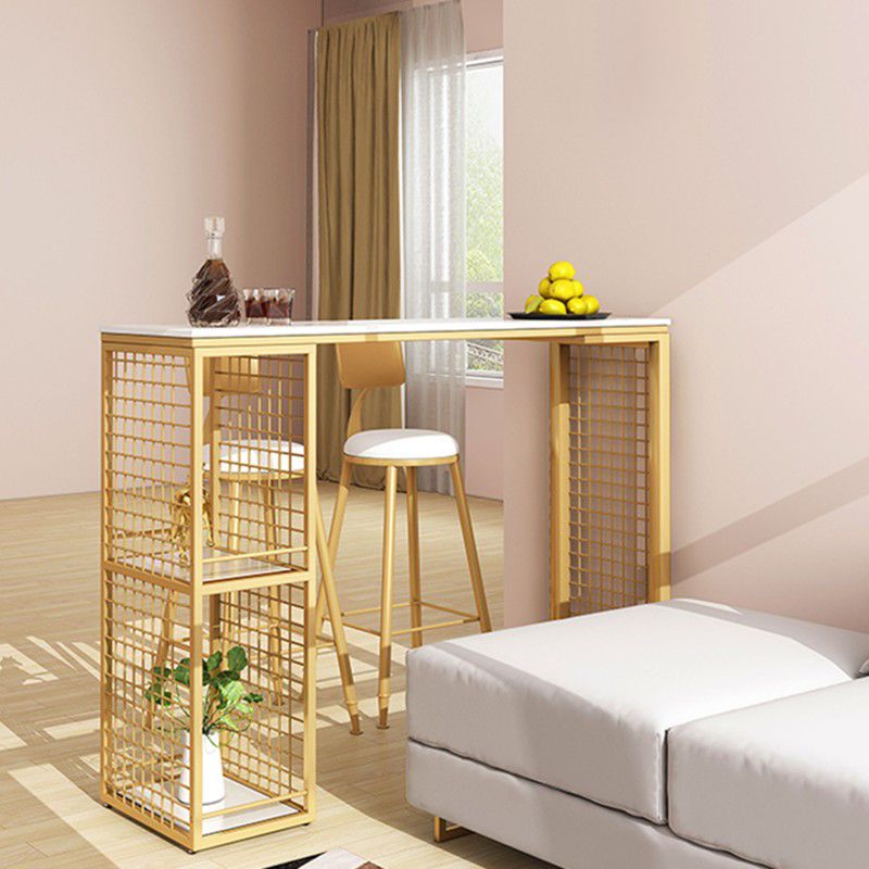 Table de bar supérieur en marbre rectangle table de pub glam avec base en métal