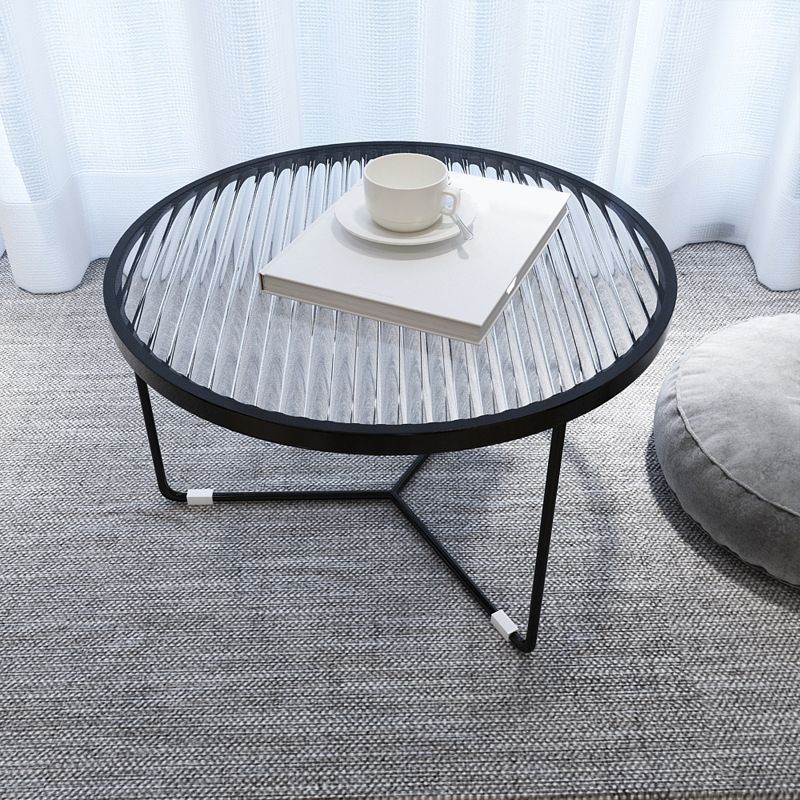 11.8" H Cross Legs Coffee Table Round Clear Glass Cocktail Table Clearhalo 'Coffee & Accent Tables' 'Coffee Tables' 'coffee_tables' 'furn' 'furn_coffee_tables' 'Furniture' 'Living Room Furniture' 1200x1200_cad7412a-b15c-4c1a-819a-32a77d224a99