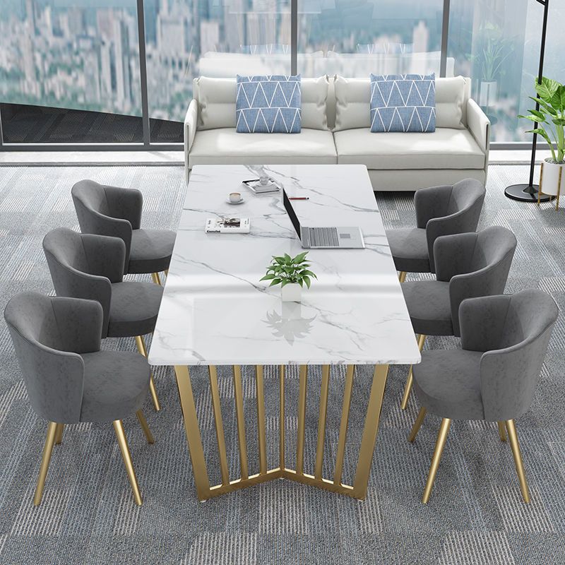 Bureau d'écriture rectangulaire en marbre 29,53 "Bureau de bureau blanc de haut