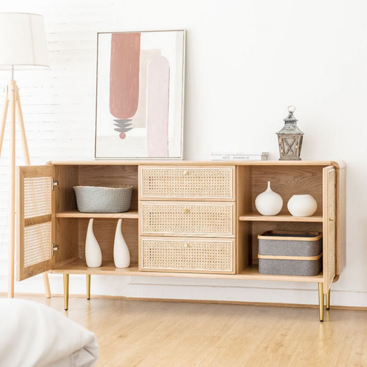 Nordic Simplicity Cupboard Pine Frame Kitchen Sideboard for Dining Room Clearhalo 'buffet_sideboard' 'Buffets & Sideboards' 'furn' 'furn_buffet_sideboard' 'Furniture' 'Kitchen & Dining Furniture' 1200x1200_cada9b29-9085-4b58-bdcc-cd00dfbf9e62