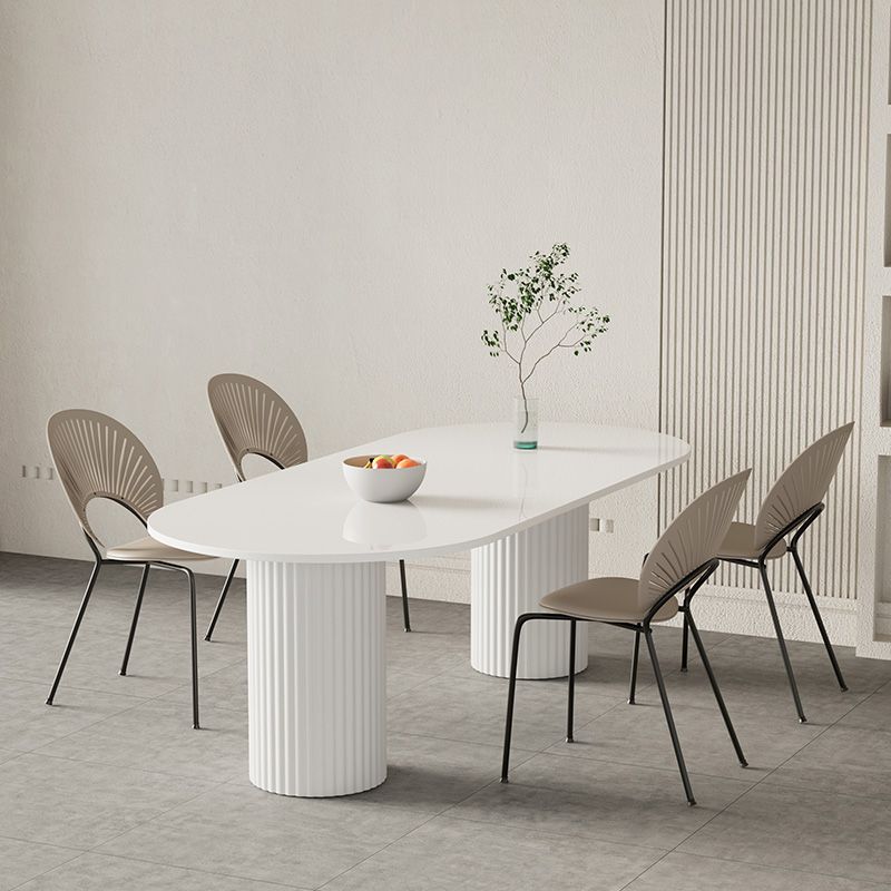 Mesa de comedor ovalada Mesa de comedor de piedra moderna en blanco con doble pedestal