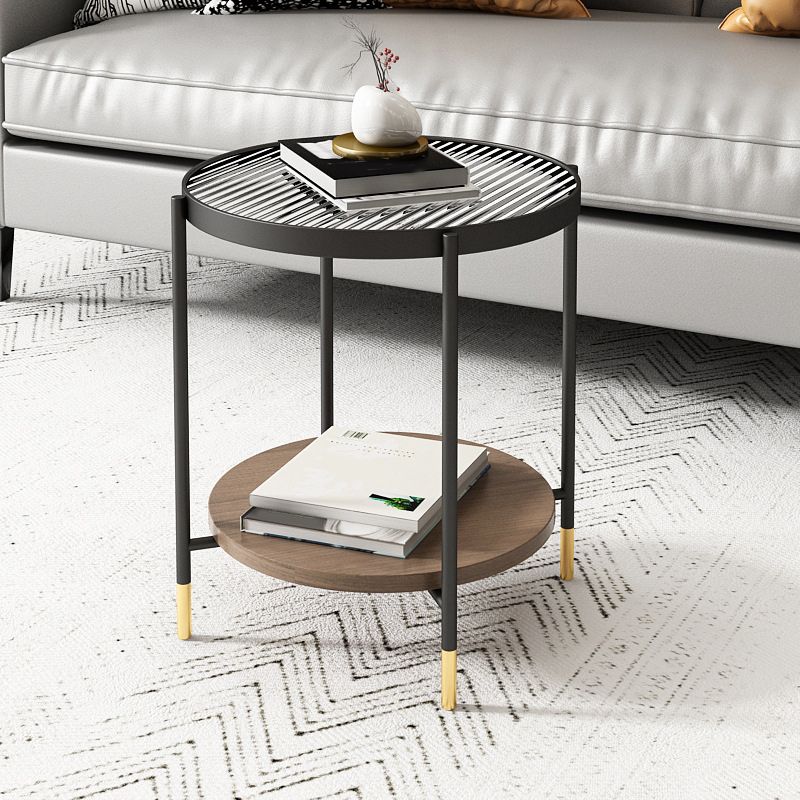 Modern 2 Piece Bunching Tables with Wooden Shelf and 4 Iron Legs Clearhalo 'Coffee & Accent Tables' 'Coffee Tables' 'coffee_tables' 'furn' 'furn_coffee_tables' 'Furniture' 'Living Room Furniture' 1200x1200_cadd6d3c-22b7-43f7-ab42-585e5bc11e85