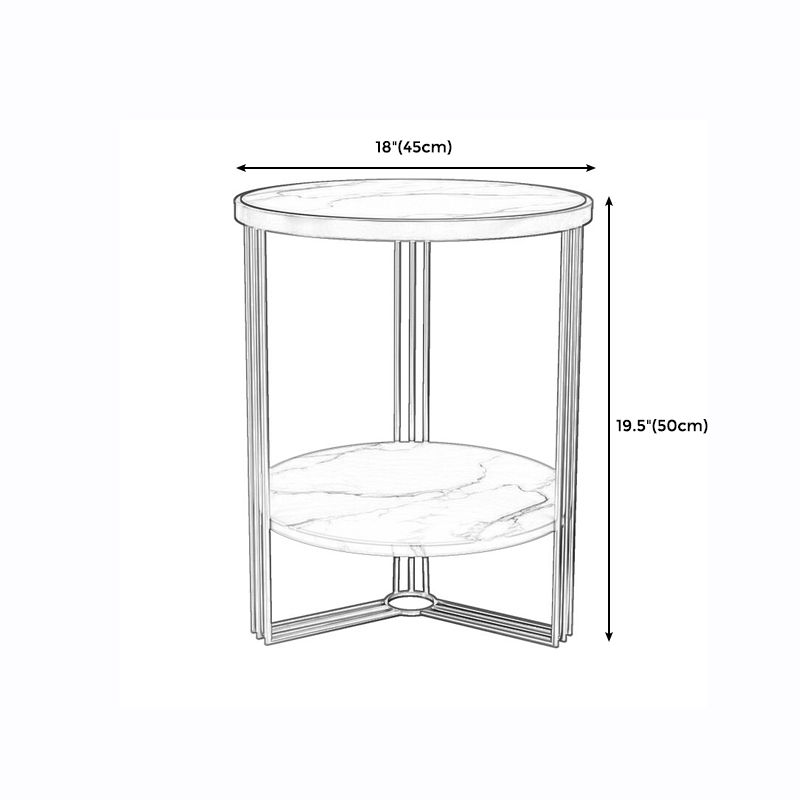 Glam Round Side End Table Double Tier Sofa Side Table with  Shelf