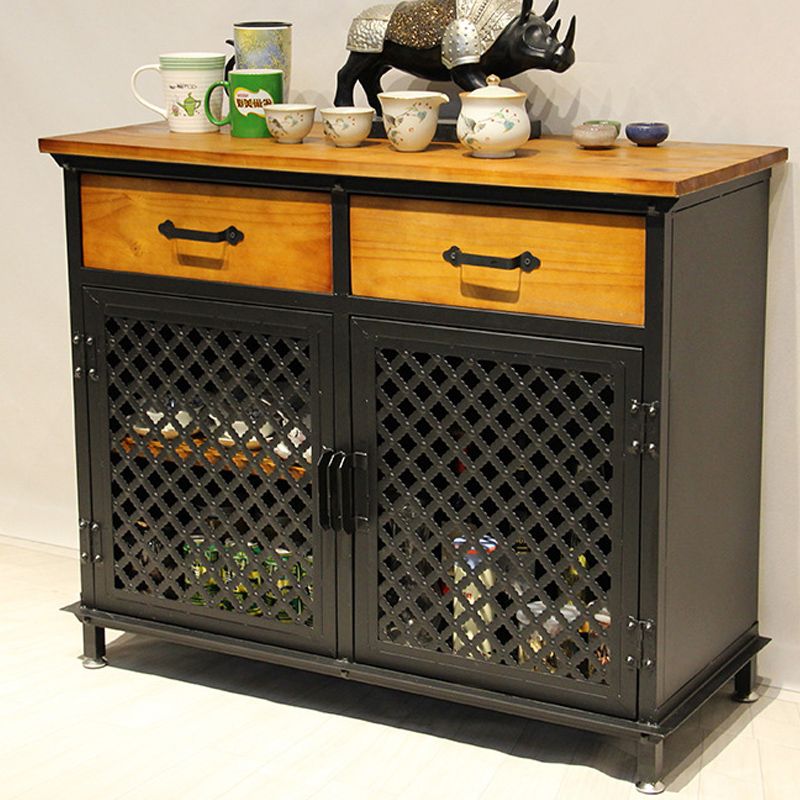 2-引き出し31.5 "背の高いチェストメタル＆ウッド2-ドアストレージキャビネット