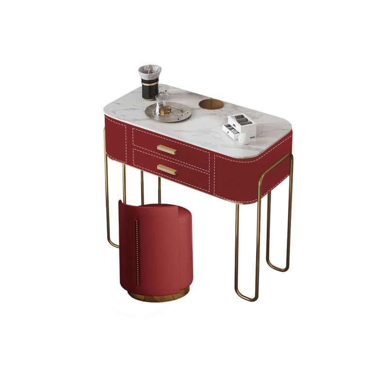 Luxurious Vanity Set 2 Storage Drawers with Mirror & Padded Stool in Red