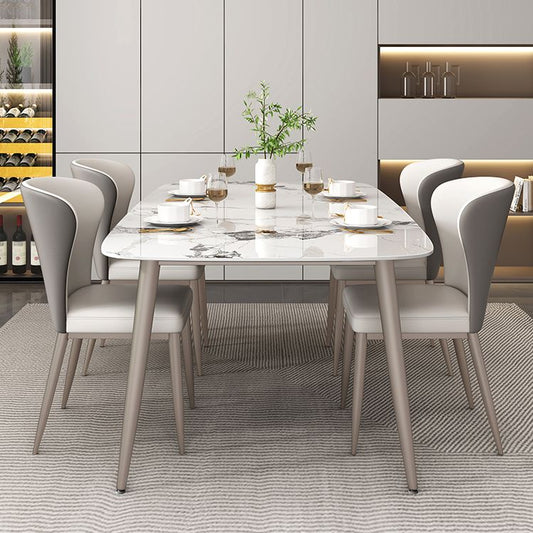 Luxury Rectangle Fixed Dining Table Sintered Stone Home Kitchen Table with 4 Legs