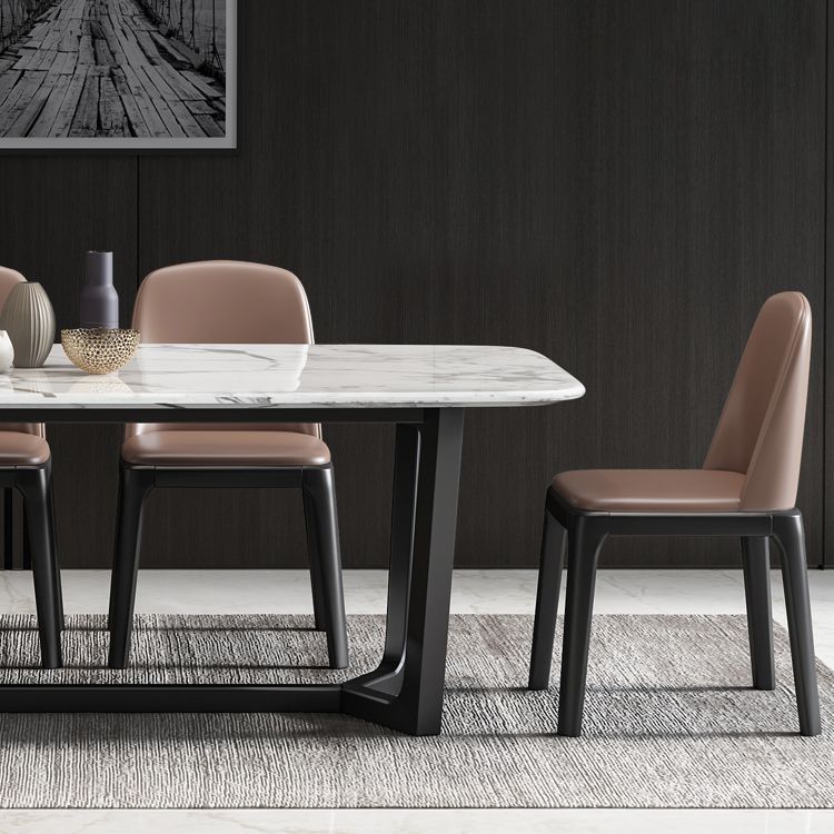 Table de dîner fixe en marbre rectangulaire de style simplicité avec base à tréteaux