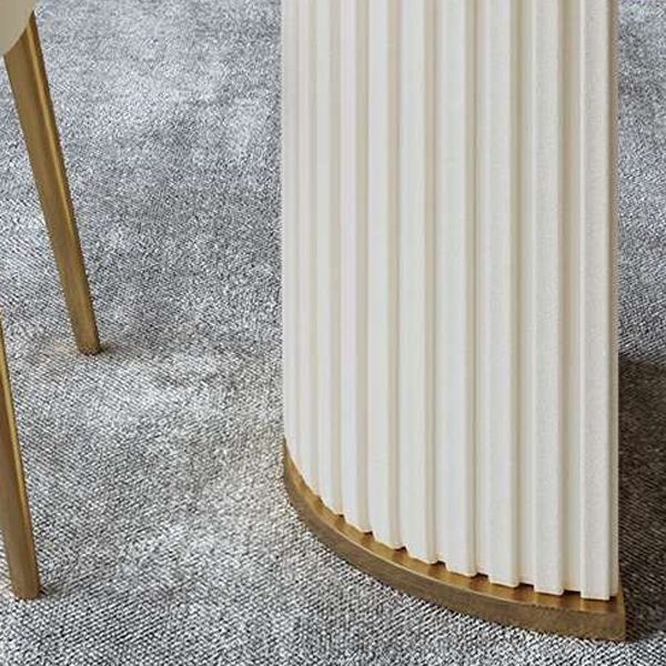 白い石のダイニングテーブルモダンな楕円形または自由なフォーム二重台付きの白いダイニングテーブル